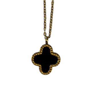 Dainty Four Leaf Clover Necklace for Women Black Onyx Lucky Clover Gold Chain